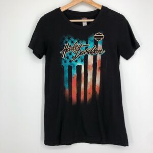 Harley-Davidson Black Tee with Red, Blue, and White Graphic